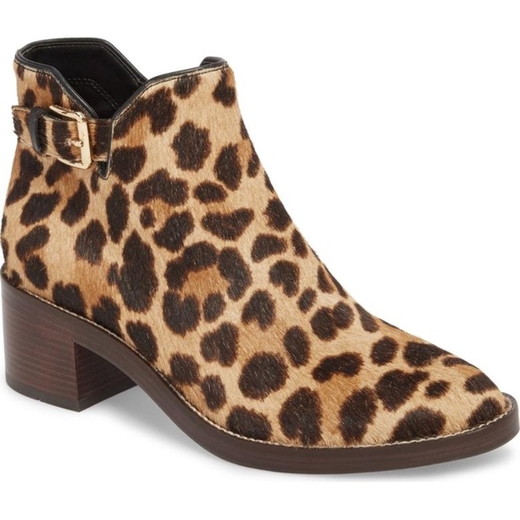 COLE HAAN Harrington Grand Genuine Calf Hair Bootie Leather Leopard Ankle Boots - Picture 3 of 9